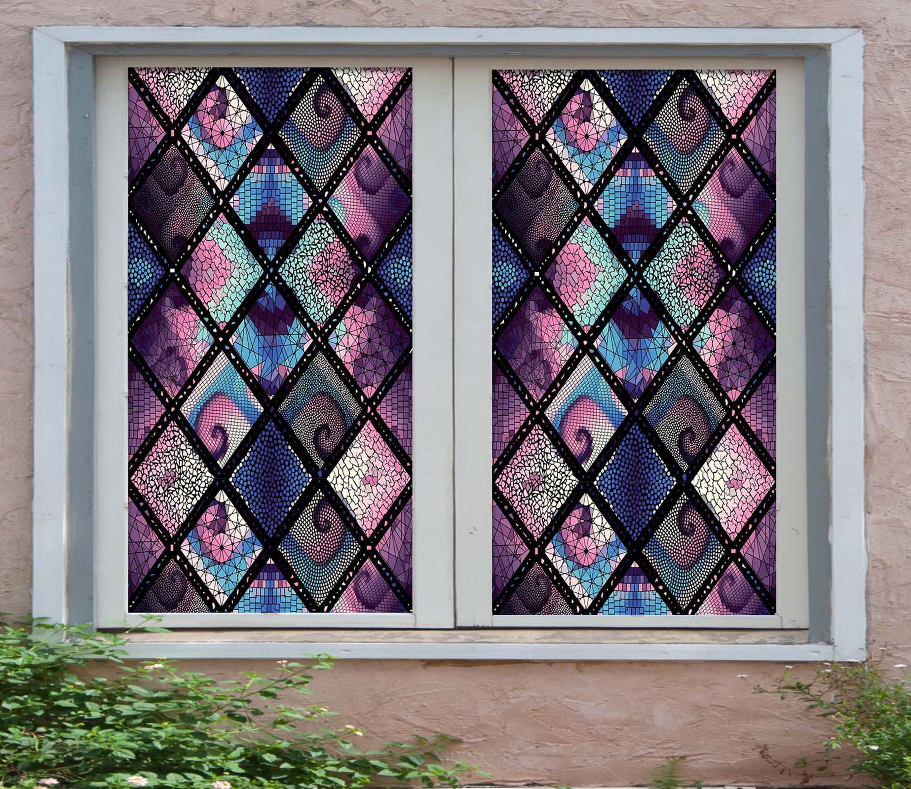 3D Purple Graphic 455 Window Film Print Sticker Cling Stained Glass UV Block