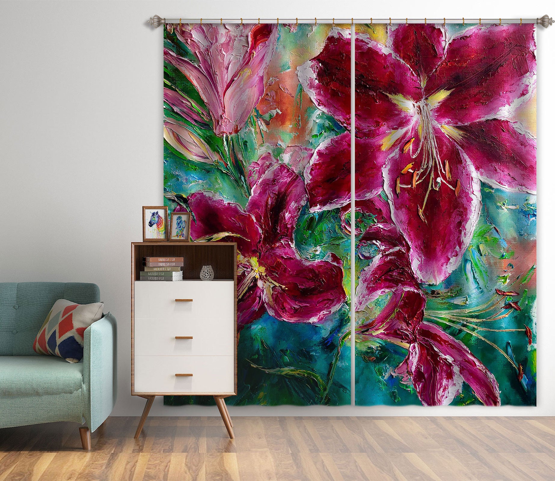 3D Rose Red Lily 397 Skromova Marina Curtain Curtains Drapes