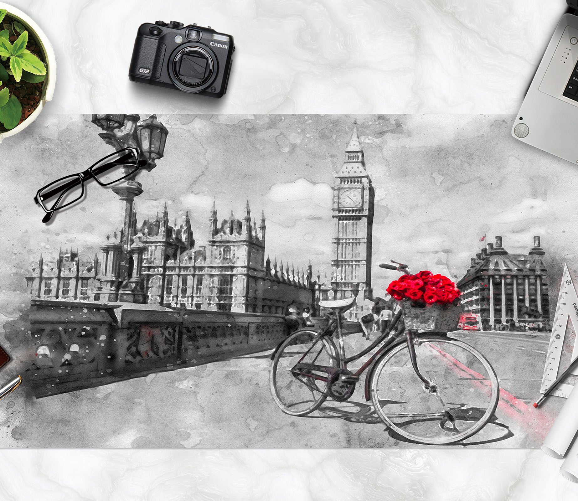 3D Building Bike Rose 12408 Assaf Frank Desk Mat