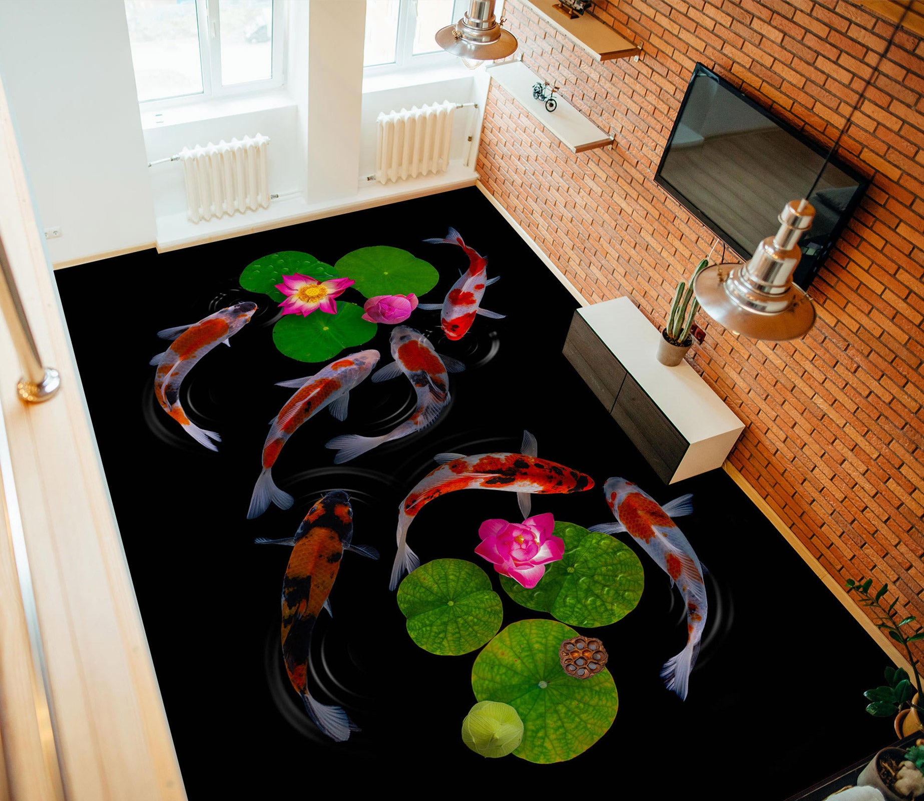 3D Lucky Deep Pink Water Lilies 464 Floor Mural  Wallpaper Murals Rug & Mat Print Epoxy waterproof bath floor