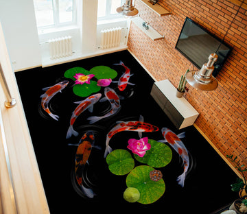 3D Lucky Deep Pink Water Lilies 464 Floor Mural  Wallpaper Murals Rug & Mat Print Epoxy waterproof bath floor