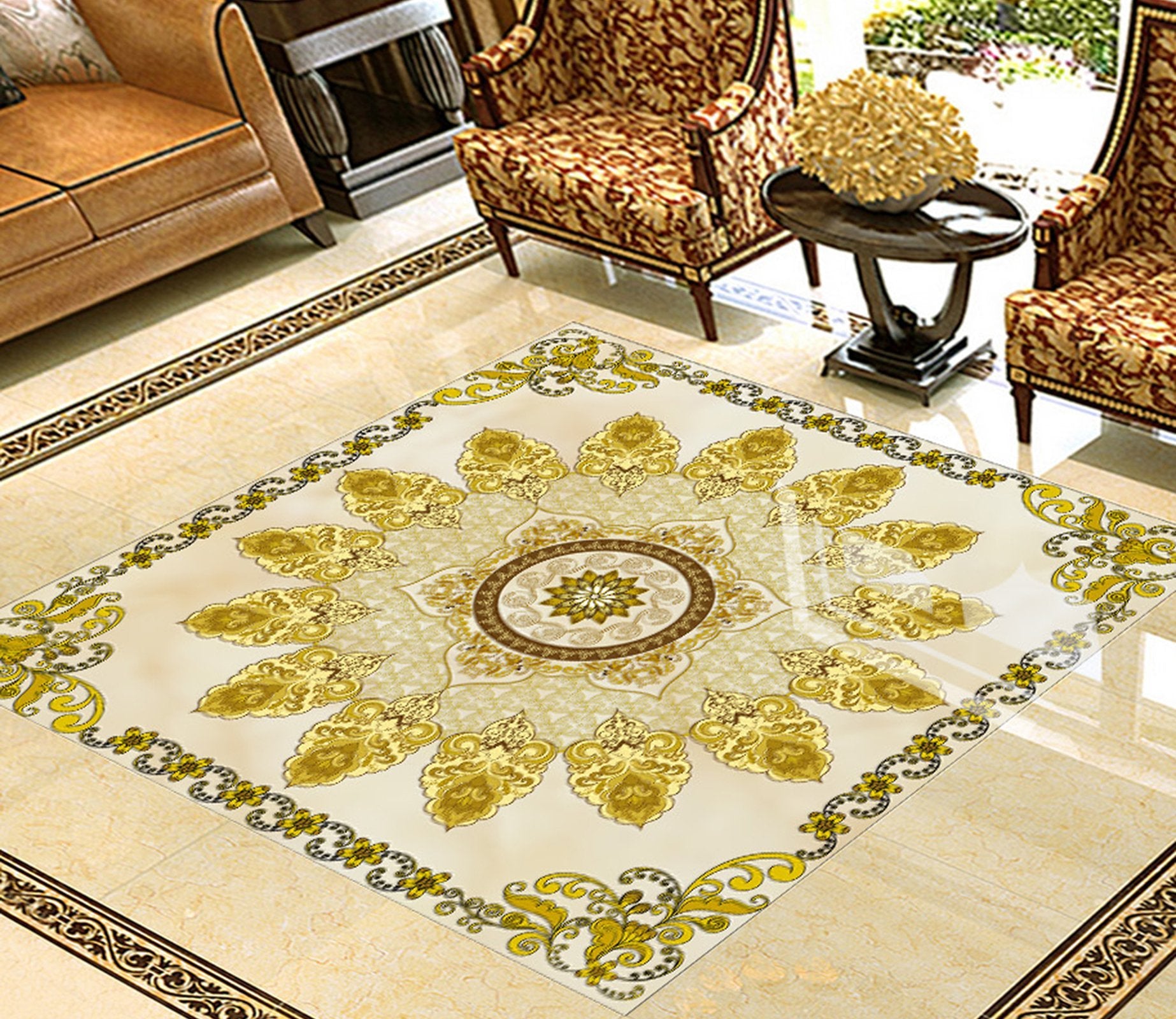 3D Golden Pattern WG571 Floor Mural Wallpaper AJ Wallpaper 2 