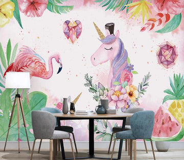 3D Pony And Flamingo 945 Wall Murals