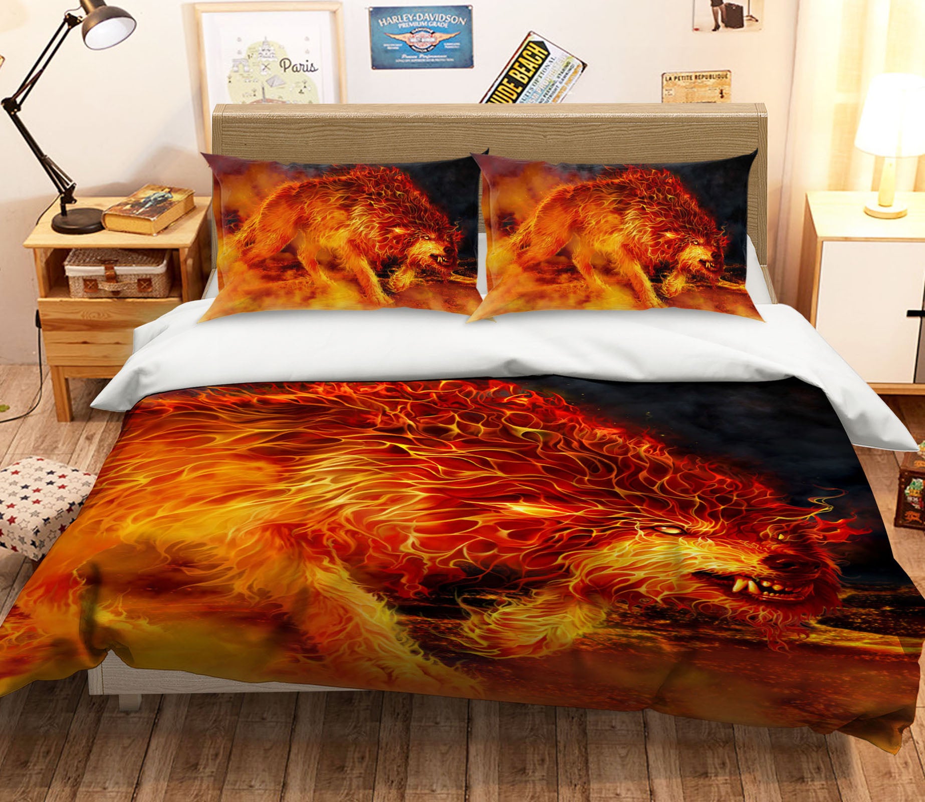 3D Flaming Wolf 4098 Tom Wood Bedding Bed Pillowcases Quilt