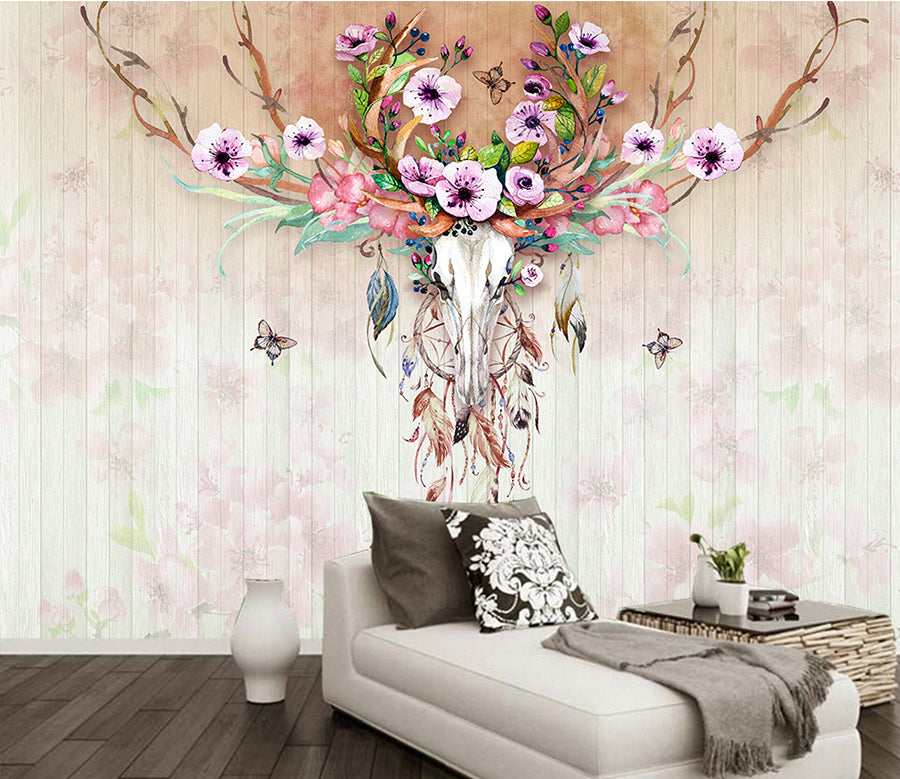 3D Deer Head Flower WG182 Wall Murals