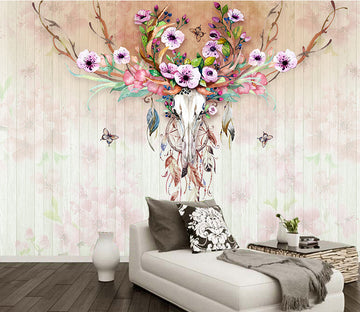 3D Deer Head Flower WG182 Wall Murals