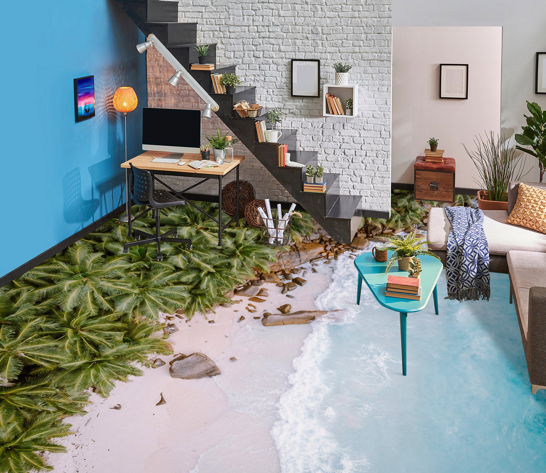 3D Dense Coconut Trees 834 Floor Mural  Wallpaper Murals Rug & Mat Print Epoxy waterproof bath floor