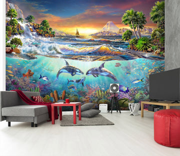 3D Sunset Dolphin 1403 Adrian Chesterman Wall Mural Wall Murals