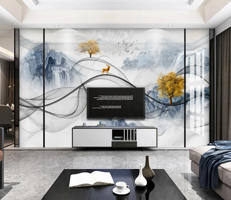 3D Mountain Ink Satin 078 Wall Murals
