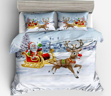 3D Santa Sleigh Deer 32154 Christmas Quilt Duvet Cover Xmas Bed Pillowcases