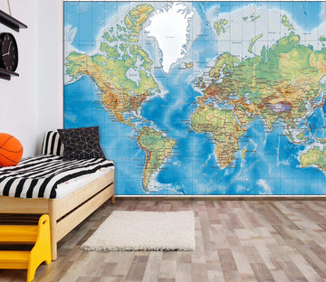 3D Blue World Map 046 Wall Murals Wallpaper AJ Wallpaper 2 