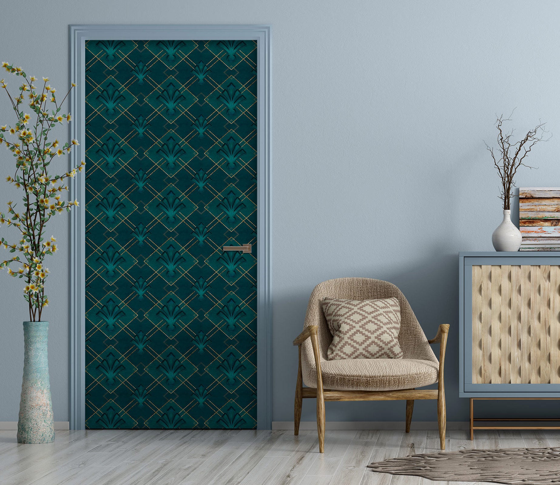 3D Dark Green Argyle Pattern 10275 Andrea Haase Door Mural