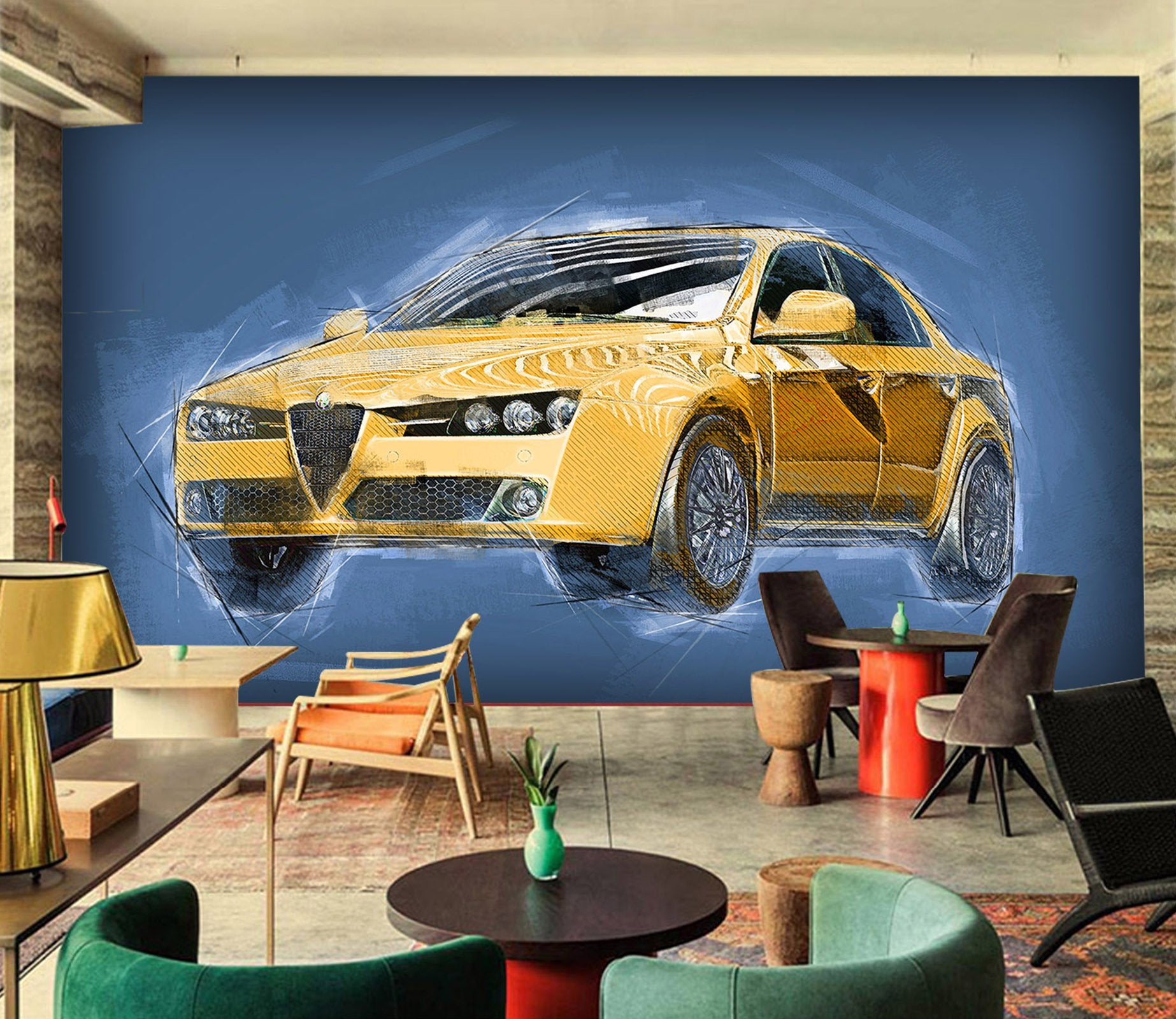 3D Small Yellow Car 971 Vehicle Wall Murals Wallpaper AJ Wallpaper 2 