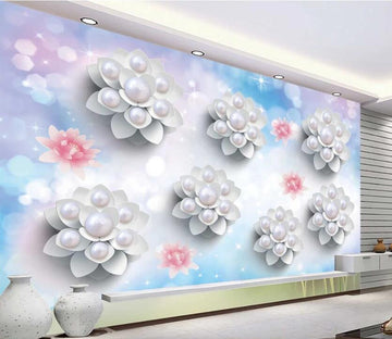 3D White Pearl Flower WC1793 Wall Murals