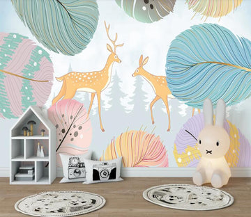 3D Yellow Couple Deer 2513 Wall Murals