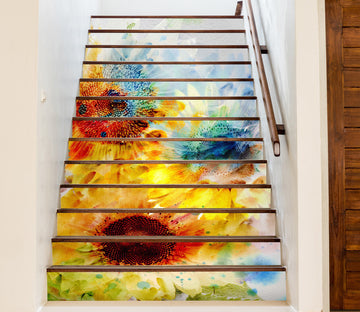 3D Oil Painting Sunflowers 205 Stair Risers