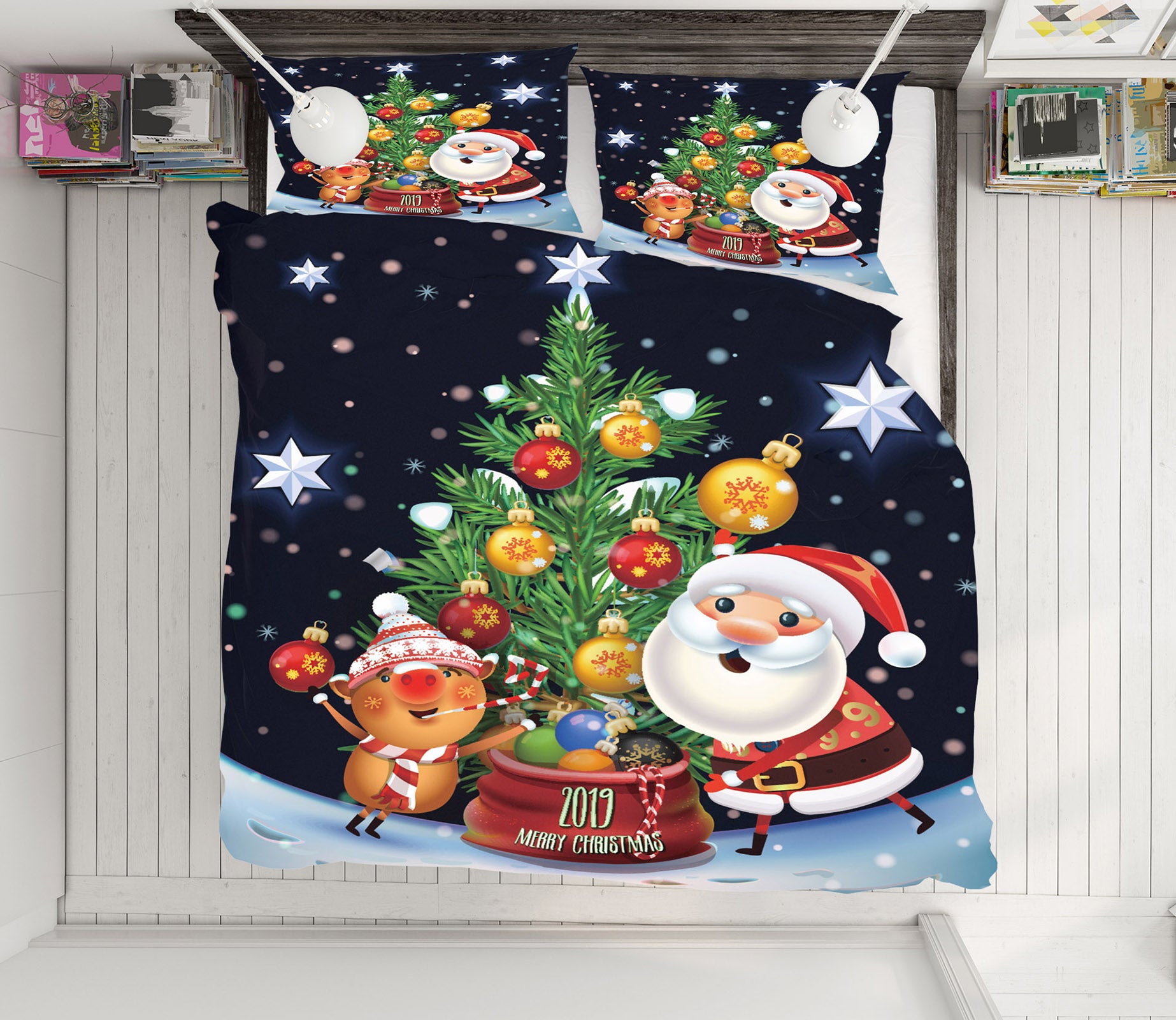 3D Tree Deer Santa Claus 53020 Christmas Quilt Duvet Cover Xmas Bed Pillowcases