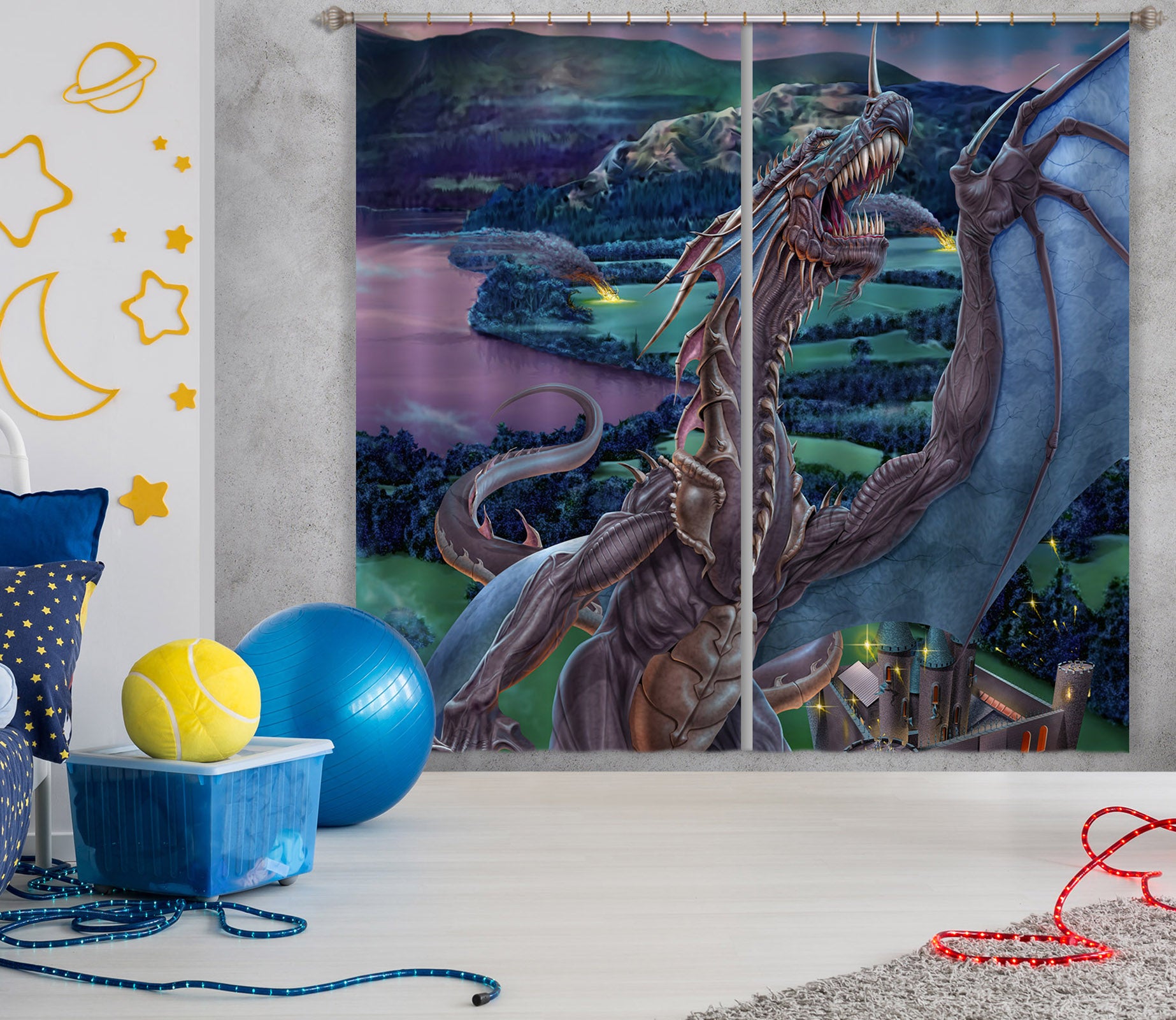 3D Big Dragon 5077 Tom Wood Curtain Curtains Drapes