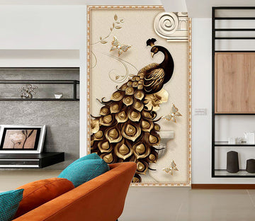 3D Metal Peacock WC848 Wall Murals