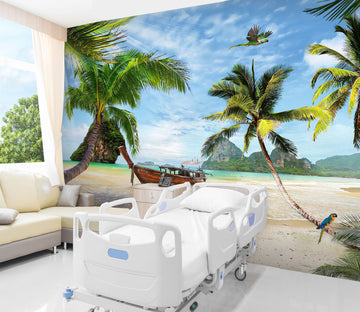 3D Sea Boat Tree 202 Wall Murals