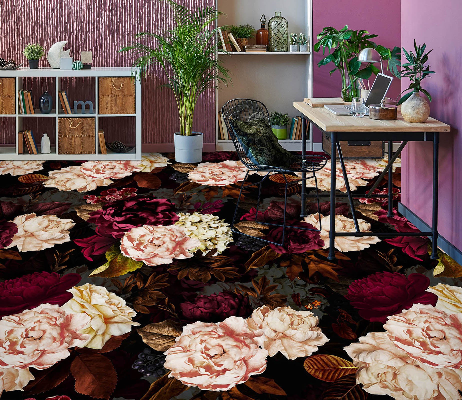 3D Pink Red Flowers 99217 Uta Naumann Floor Mural  Wallpaper Murals Self-Adhesive Removable Print Epoxy