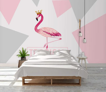 3D Flamingo Wearing A Crown 1100 Wall Murals