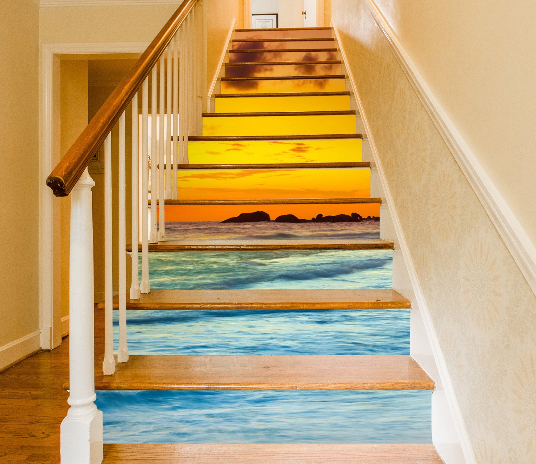 3D Romantic Sunset At The Seaside 625 Stair Risers