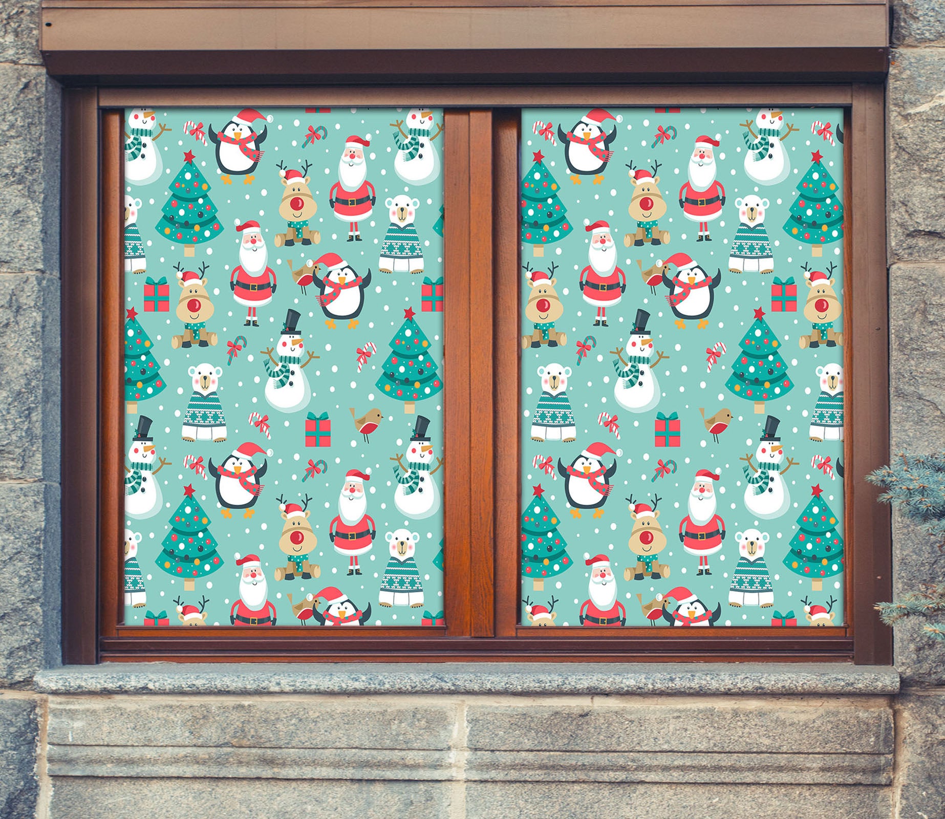 3D Santa Snowman 30067 Christmas Window Film Print Sticker Cling Stained Glass Xmas