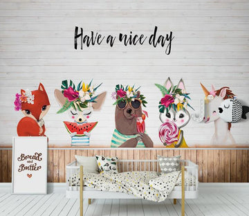 3D Animals Wearing Flowers 1074 Wall Murals