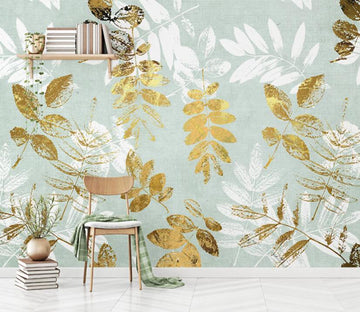 3D Golden Textured Leaves 2134 Wall Murals