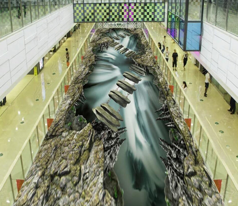 3D Cliff Bridge 065 Floor Mural  Self-Adhesive Sticker Bathroom Non-slip Waterproof Flooring Murals