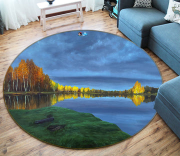 3D Woods Lake Grass 9725 Marina Zotova Rug Round Non Slip Rug Mat