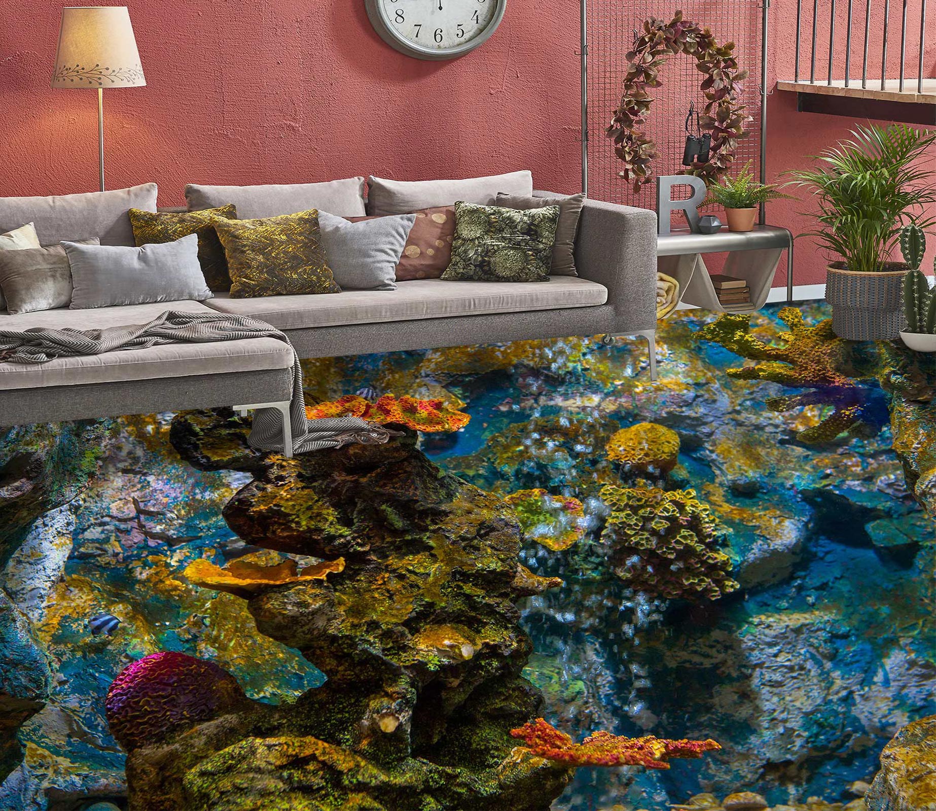 3D Dark Green Coral 092 Floor Mural  Wallpaper Murals Rug & Mat Print Epoxy waterproof bath floor