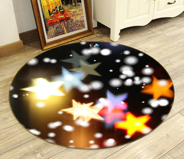 3D Colored Five-Pointed Star 56003 Christmas Round Non Slip Rug Mat Xmas