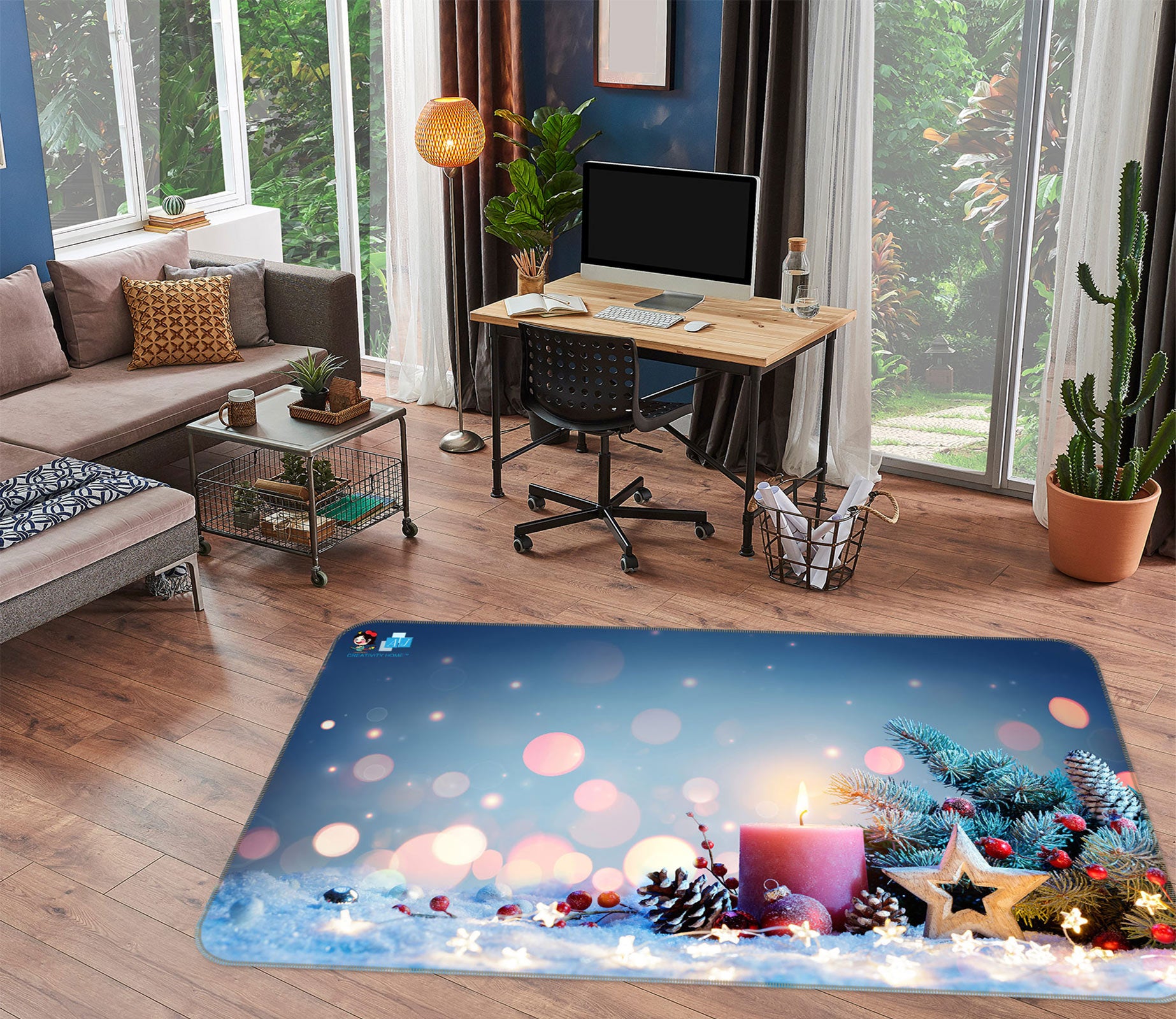 3D Candle Branches Stars 56136 Christmas Non Slip Rug Mat Xmas