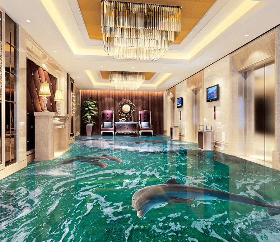 3D Clear Water Dolphin 559 Floor Mural  Wallpaper Murals Rug & Mat Print Epoxy waterproof bath floor