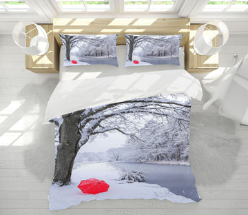 3D Snow Tree Red Umbrella 85156 Assaf Frank Bedding Bed Pillowcases Quilt