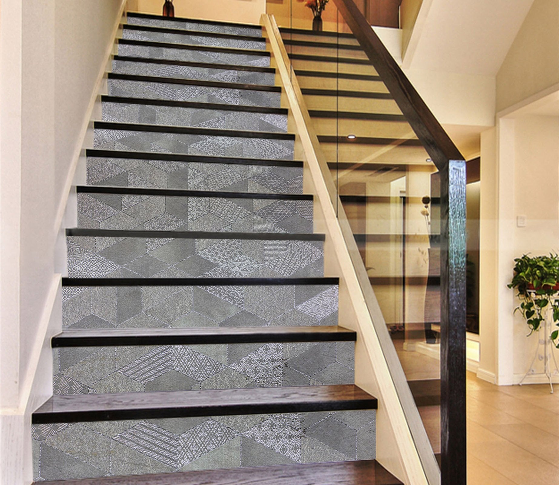 3D Trapezoidal Mosaic 9870 Marble Tile Texture Stair Risers Wallpaper AJ Wallpaper 