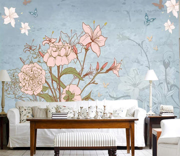 3D Peony Butterfly WC506 Wall Murals