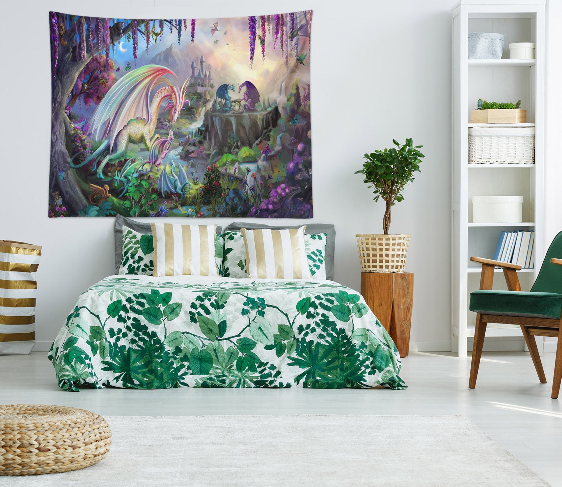 3D Tree Vine Dragon 952 Rose Catherine Khan Tapestry Hanging Cloth Hang