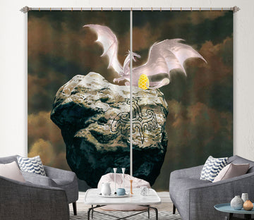 3D Stone White Dragon Golden Egg 7198 Ciruelo Curtain Curtains Drapes
