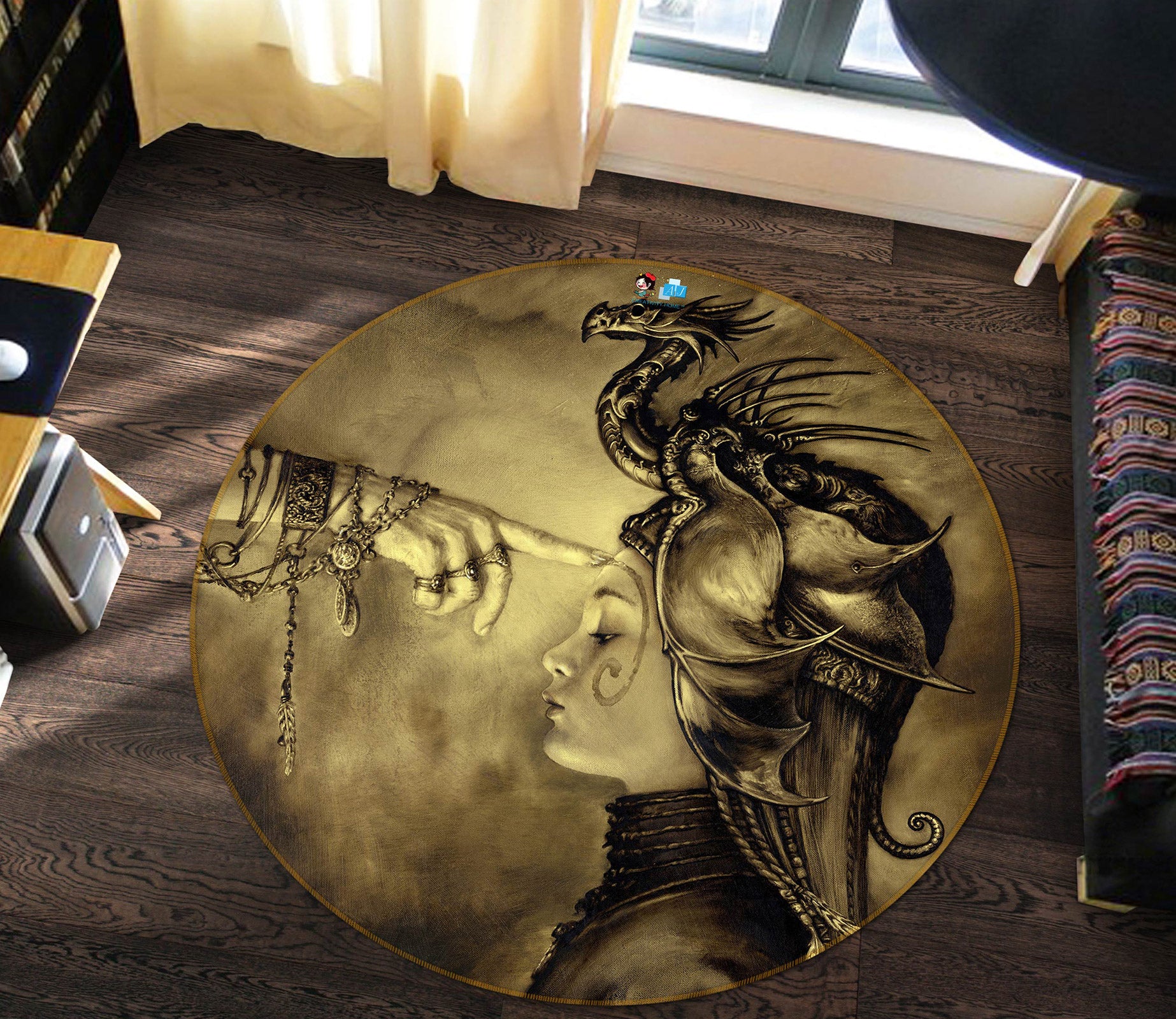 3D Finger Dragon Girl 6137 Ciruelo Rug Round Non Slip Rug Mat