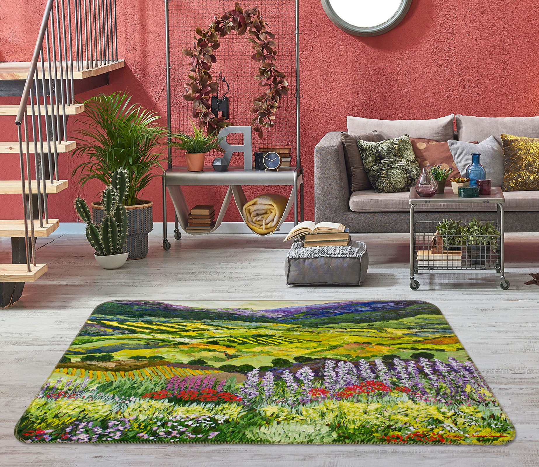 3D Flower Field 1040 Allan P. Friedlander Rug Non Slip Rug Mat