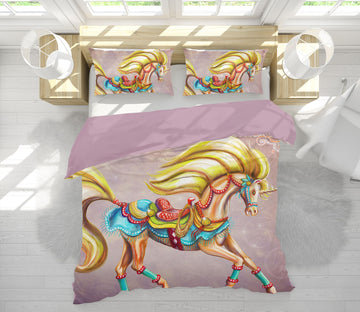 3D Golden Horse 131 Rose Catherine Khan Bedding Bed Pillowcases Quilt