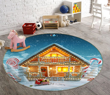 3D Snow House 55207 Christmas Round Non Slip Rug Mat Xmas