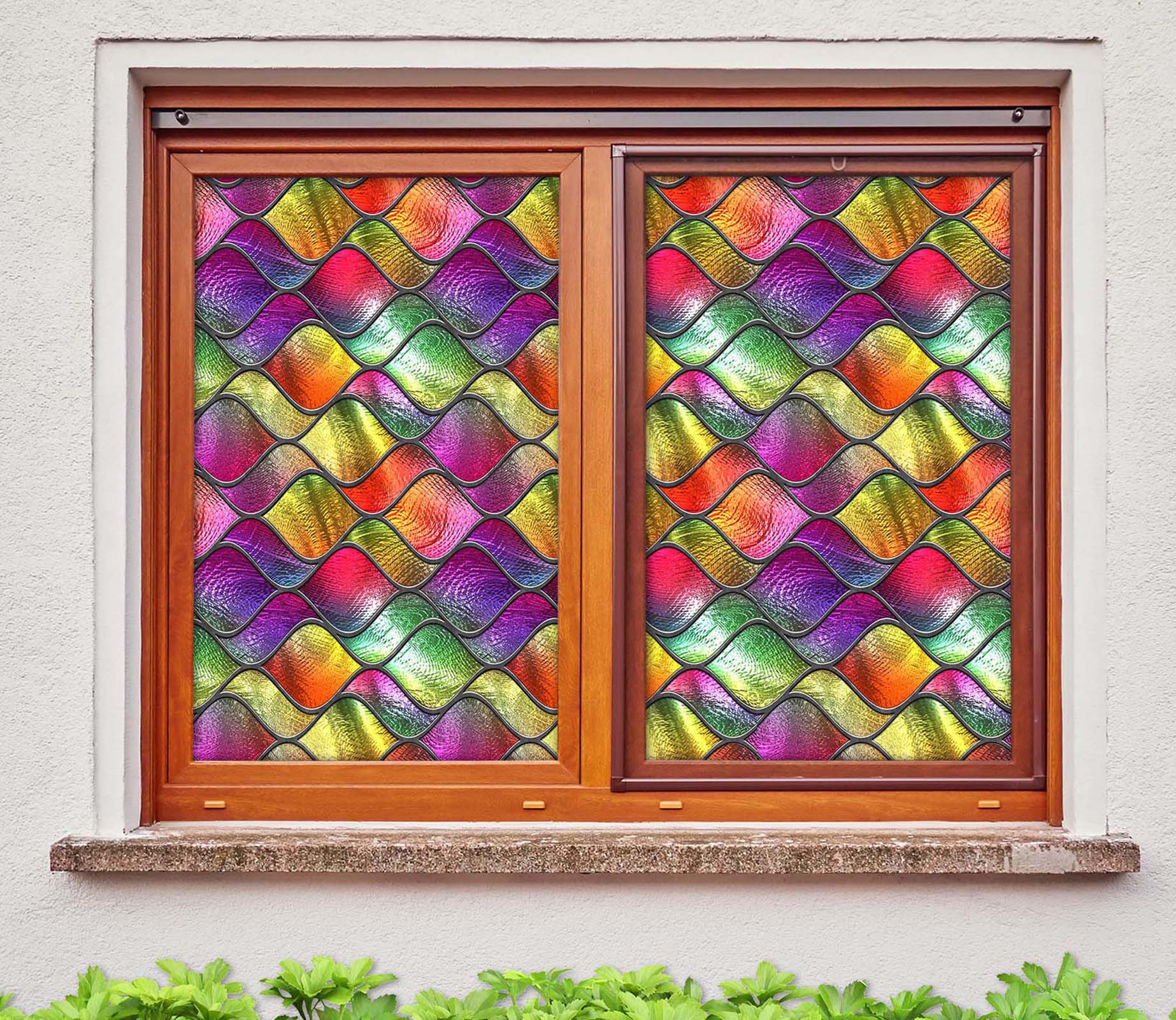 3D Diamond Wave 146 Window Film Print Sticker Cling Stained Glass UV Block