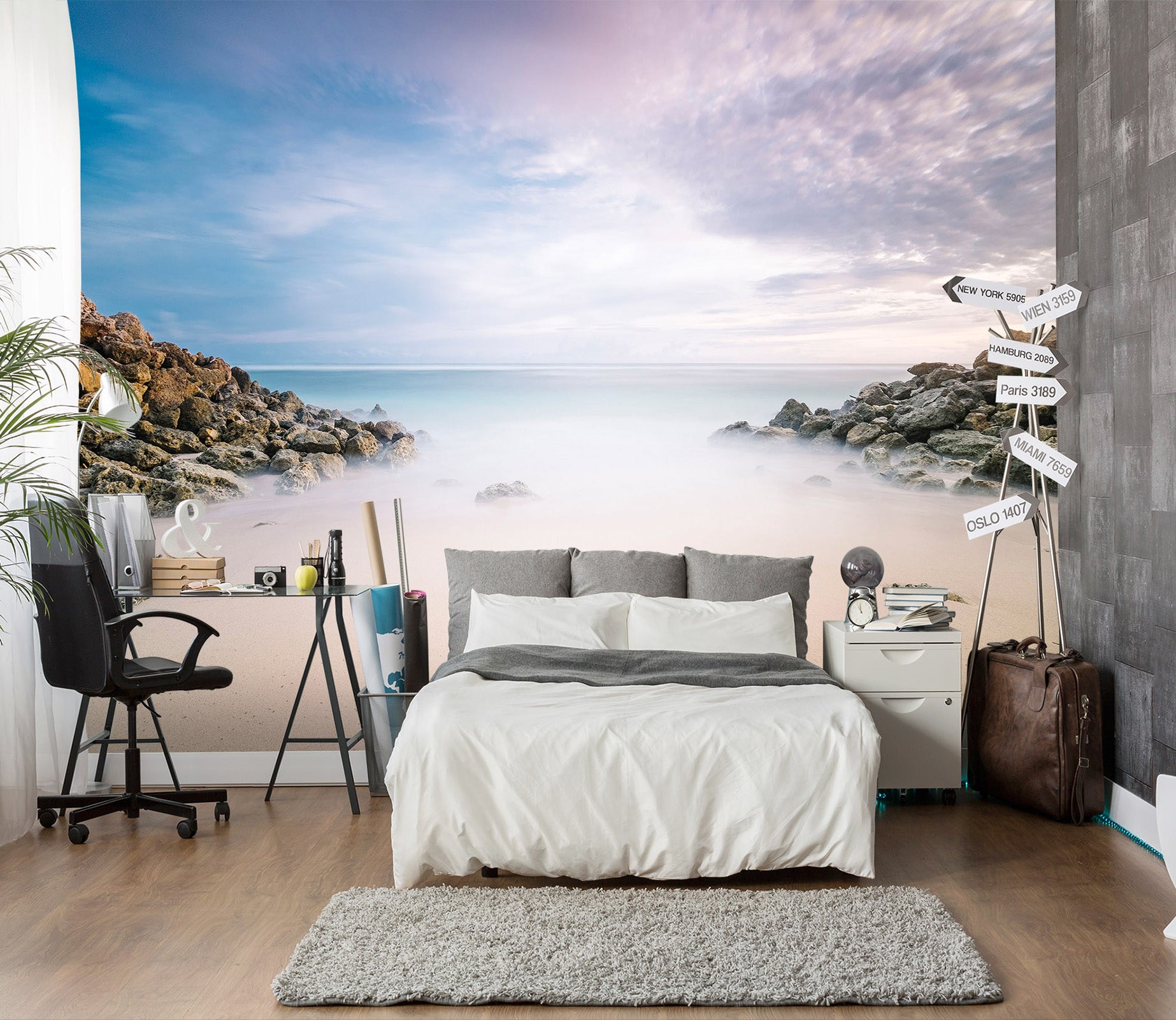 3D White Clouds Beach 106 Wall Murals