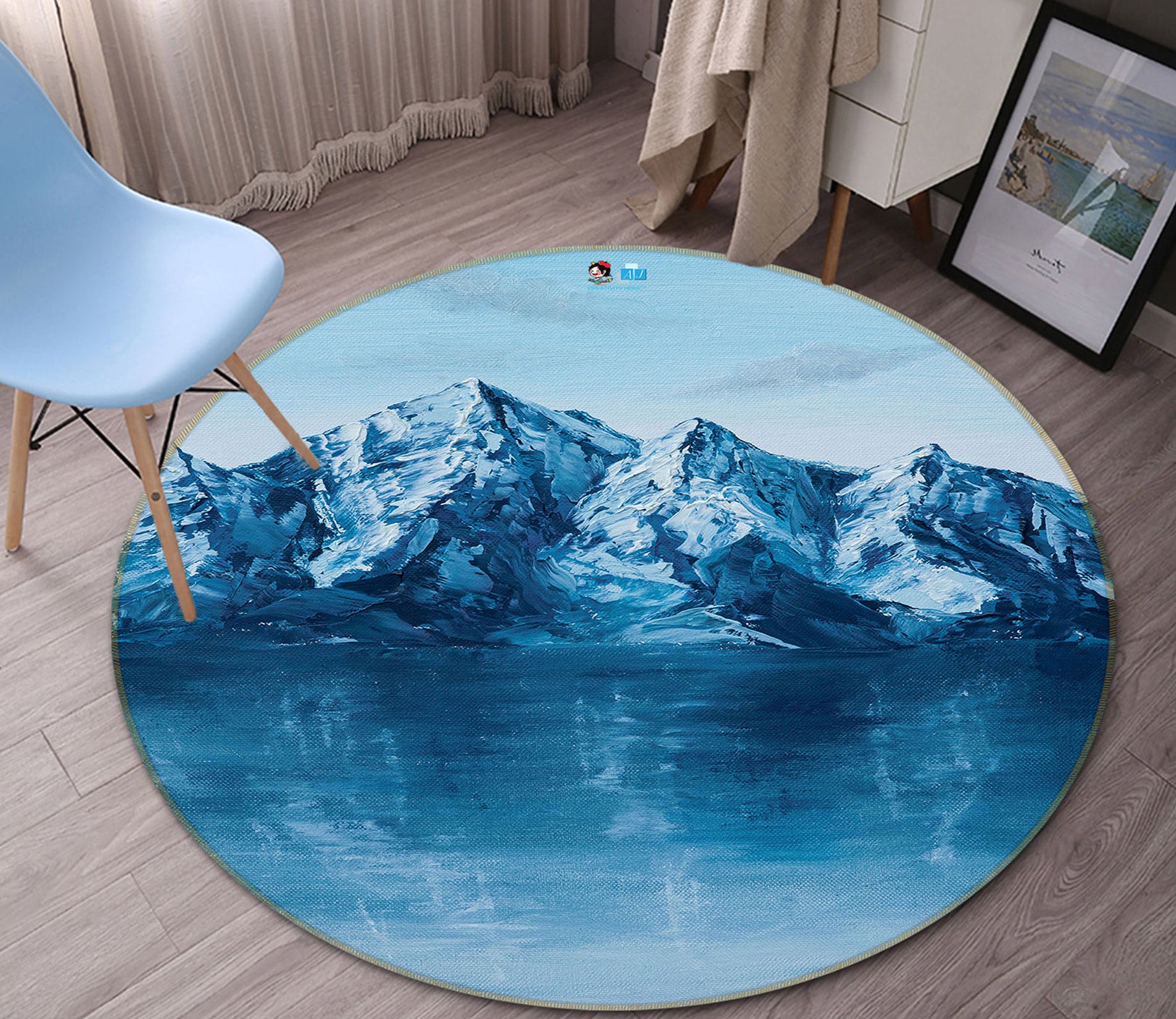 3D Snow Mountain 9750 Marina Zotova Rug Round Non Slip Rug Mat