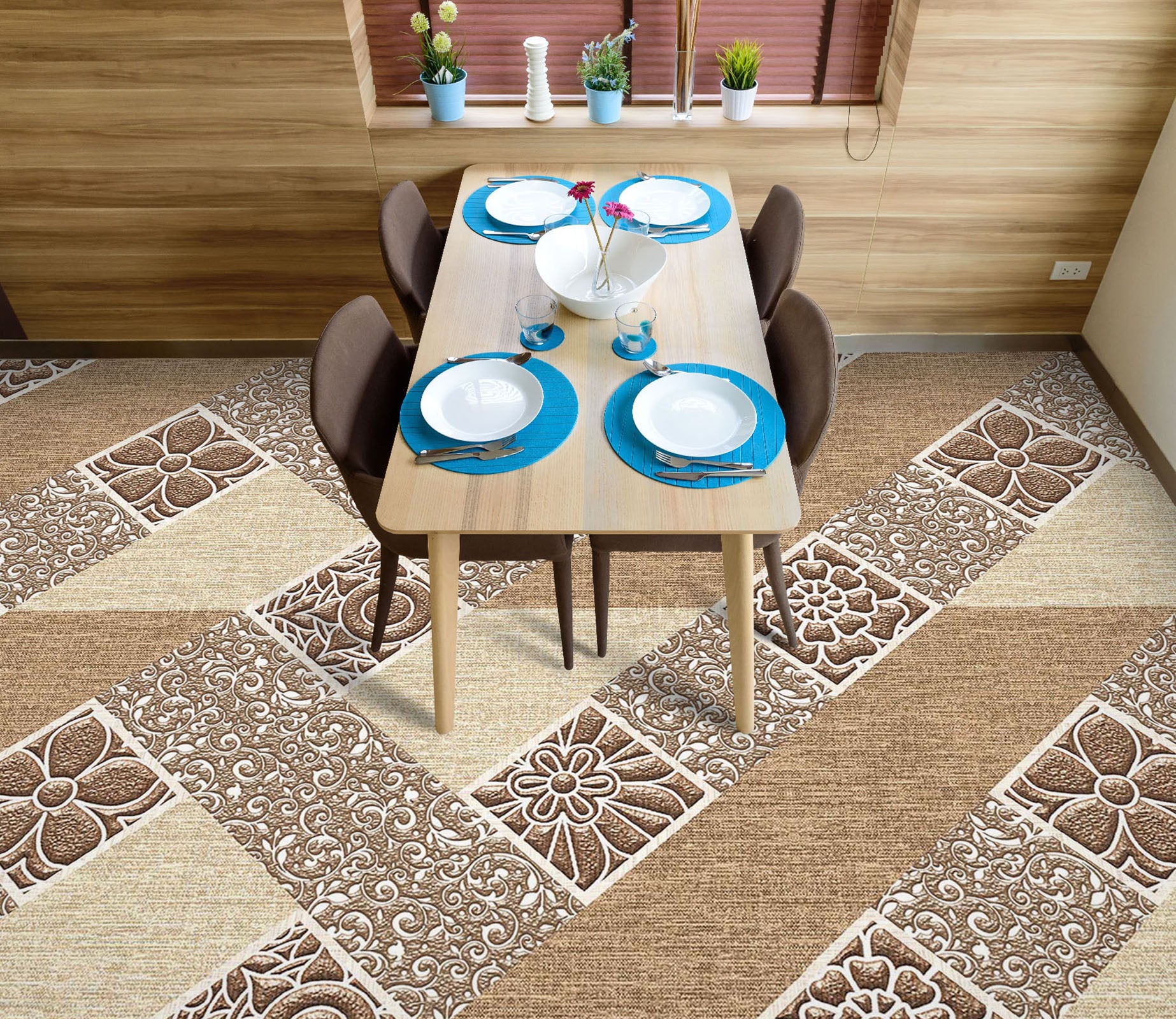 3D Classical Brown Pattern 740 Floor Mural  Wallpaper Murals Rug & Mat Print Epoxy waterproof bath floor