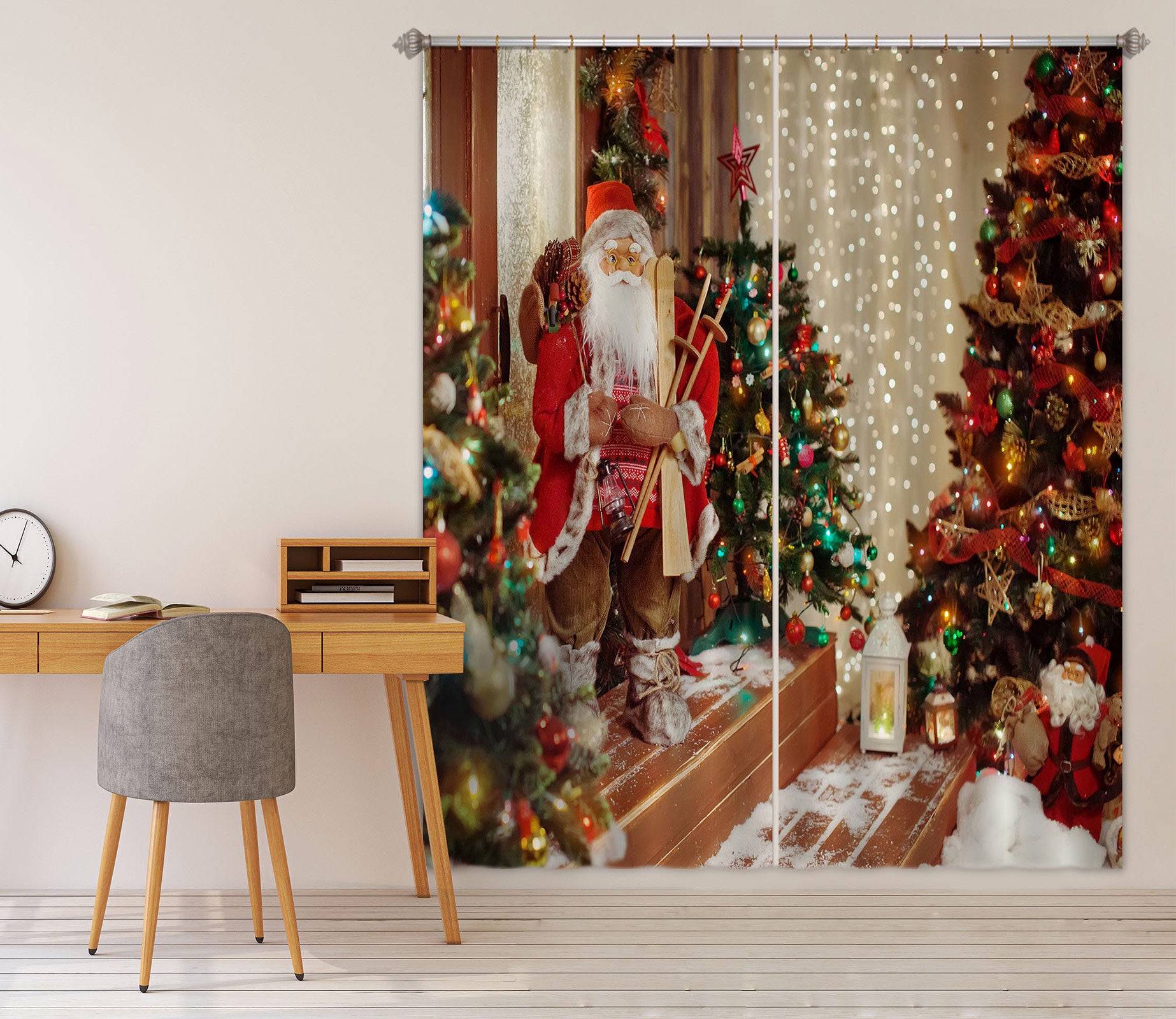 3D Santa Claus  Tree 53099 Christmas Curtains Drapes Xmas